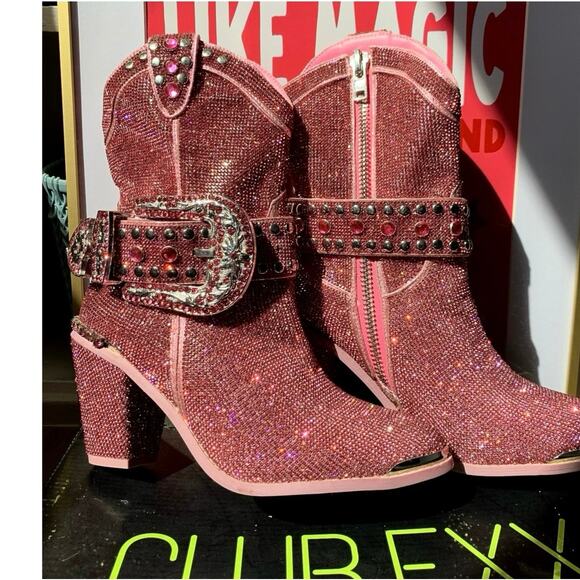 Dolls Kill Pink Glitter Ankle Boots - Picture 1 of 9